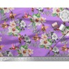 Soimoi Purple Moss Georgette Fabric Hummingbird,Leaves & Magnolia Floral Printed