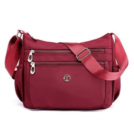 [Quikaboo] ショルダーバッグ レディース 斜めがけ 軽量 ナイロン 肩掛け 小さめ ショルダーポーチ 防水 多機能 コンパクト 無地 通学 通勤 旅行 軽い ママ バッグ 鞄 カバン 撥水 大容量 マザーズ ポケット 多収納 ポーチ ミニ ショルダー 超軽量 小物 整理 かわいい 斜め掛け トート 斜め鞄 メンズ スポーツ (ダークレッド)