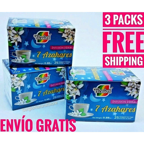 3 Packs TE DE 7 AZAHARES 75 BAGS 0.03 oz. EACH 7 BLOSSOMS Therbal Made in Mexico