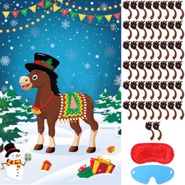 Hxezoc Pin The Tail On The Donkey Party Game with 50 Pcs Tails, Large Christmas Donkey Games Poster for Kids Christmas Party Decorations Christmas Party Games Supplies