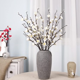 Suandsu 6 Pcs Artificial Plum Blossom Fake Wintersweet Long Stem Plastic Flowers Home Hotel Office Wedding Party Garden Decor 21.5'' High White