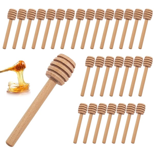 30 Pcs Wooden Honey Sticks, 8.2cm Individually Wrapped Honey Dipper