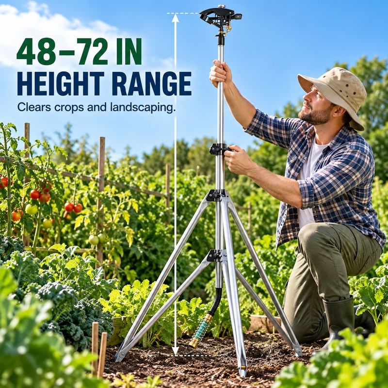 Heavy Duty Tripod Sprinkler with 100 Ft Spray Diameter, 48-72
