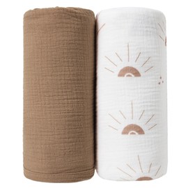 JELLYMONI Muslin Swaddle Blankets for Unisex, 2 Pack Newborn Receiving Blanket, Large 47 x 47 inches Soft Breathable Muslin Baby Blanket for Newborn Boys & Girl