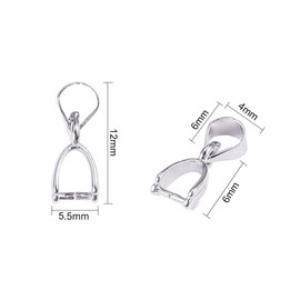 PH PandaHall Pinch Clip, 100 Pieces Brass Pinch Clip Bail Clasp Dangle Charm Bead Pendant Connector Findings Length 12mm for Necklace Jewelry DIY Craft Making, Platinum