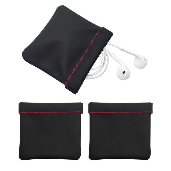 Quacc 3pcs Earphone Pouch PU Leather Headphone Storage Bag Universal