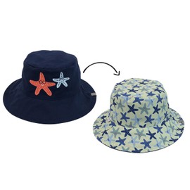 FlapJackKids - Kids Reversible Mixed Sun Hat - Starfish - M (2-4Y)
