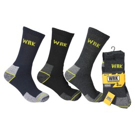 WRK Heavy Duty Cotton Blend Reinforced Work Boot Socks 3 Pairs Mens Size (7-11, Black/Charcoal/Navy)
