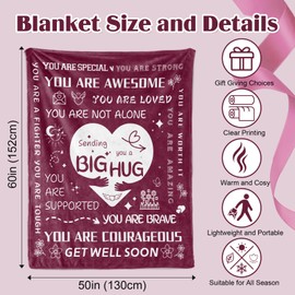 Get Well Soon Gifts for Women,Inspirational Gift Blanket for Her Cheer up Gifts Hug Blanket Healing Blanket Feel Better After Surgery Gifts Thinking of You Gifts for Mum Friend Sister Daughter 50"X60"