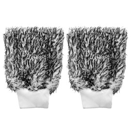 HARFINGTON 2pcs Microfiber Car Wash Mitts 10" x 8" Scratch Free Wash Gloves Absorbent Double Sided Plush Cleaning Drying Mitts for Car Washing Home Clean Black White