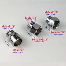 Toilet Fill Valve Pipe Adapter, Chrome Brass Pipe Fitting Adapter BSP G1/2" to 7/8" US Bathroom Bidet Adapter Diverter Water Valve Accessory (7/8 Male x G1/2 Male)