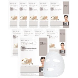 DERMAL Korea - 10 Mascarillas faciales: Pearl Collagen Essence Mask | Paquete de 10 Mascaras Coreanas con Polvo de Perla, Colágeno y Vitamina E. Piel Suave y Radiante