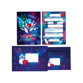 Limonia 10 Invitation Cards for Children's Birthday Bowling Party Trampoline Neon Invitation Set Birthday Girls Children Boys Boys Gift Bag with 10 Envelopes, 10 Bags, 10 Stickers