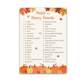 PUMPKINS Baby Shower Game — CARTOON PARENT MATCH Baby Shower Game — Pack of 25 — LITTLE PUMPKIN Baby Shower Game, Match Famous Cartoon Parents Fun Shower Activity, Star Kids Match Game G330-DPM