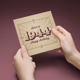 80th Birthday Card Born In 1944, 150mm x 150mm Happy Birthday Card for Men Women Mum Dad Sister Brother Husband Wife, Fun Greeting Cards