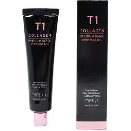 T1 Collagen Pack, Premium Black, 2.1 oz (60 g), Collagen, Glossy Skin, Paint and Peel Pack, Collagen Face Pack, Korean Cosmetics