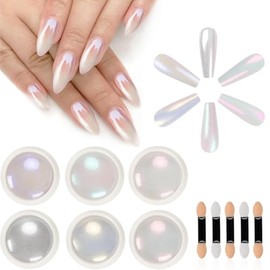 6 Colores Polvo de Uñas Cromado Efecto Espejo, Pigmento Metálico para Manicura, Kit de Nail Art con Esponja Aplicadora, Ideal para Uñas de Gel y Decor