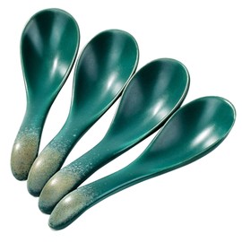 Ceramic Soup Spoon Set of 4, Japanese Ramen Spoons for Pho Classic Green