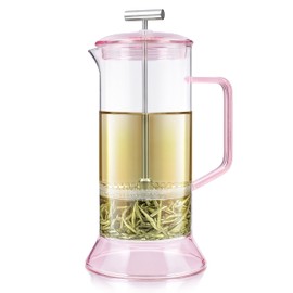 Teabloom Toulouse Borosilicate Glass Tea Press and Coffee Maker with No Plastic, 24-Ounce (700 mL) - Dawn Rose