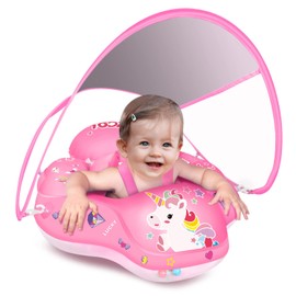 LAYCOL Baby Swimming Float Inflatable Baby Pool Float Ring with Sun Protection Canopy,add Tail no flip Over for Age of 3-36 Months (Unicorn, L)
