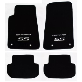 AFM NEW BLACK Floor Mats 2010-2015 Camaro Embroidered Logo SS Silver Double Logo 4pc