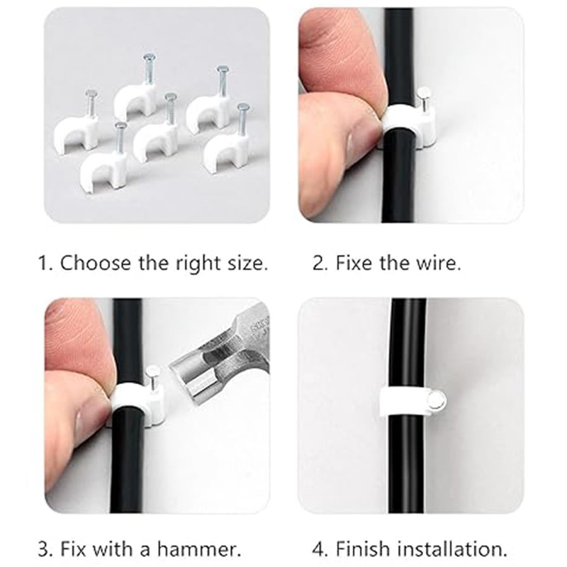 MEXRUMI Pack of 200 Cable Clamps, 2 Sizes, Durable Round