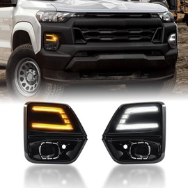 GearUp DRL Turn Signals for Chevy Colorado 2023-2025 Fog Lights Bezel White Daytime Running Lights Sequential Amber Turn Signals(Not Fit ZR2)