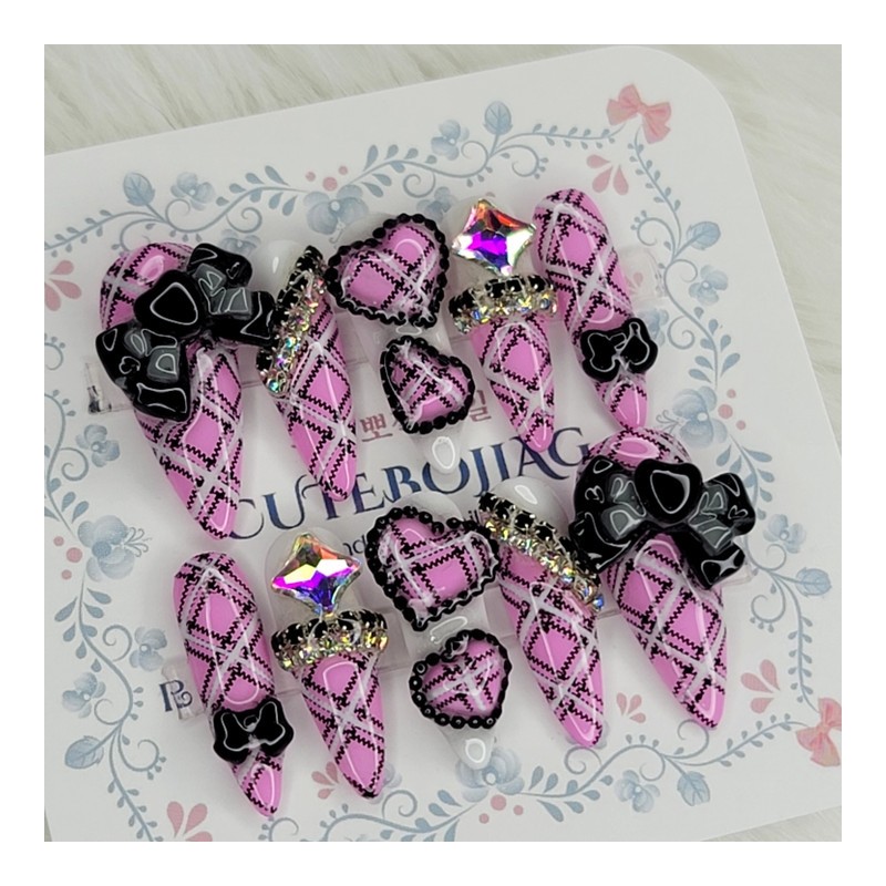 Pink Gyaru Cosplay Handmade Nail Tips - Coffin Egg /