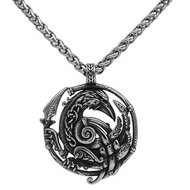 Fantasy Forge Jewelry Viking Raven Necklace Stainless Steel Norse Hawk Falcon Pendant with Chain Mens Womens