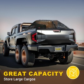 BUMBEE Truck Bed Cargo Net, Highly Elastic Double-Layered Stretchable up to 7ft x 7ft Small Mesh Durable Storage Organizer for Pickup Car Trunk SUV Boat