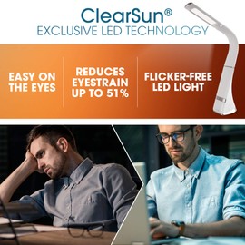 OttLite Recharge LED Desk Lamp, ClearSun® Tech [51% Less Eyestrain], Flexible Gooseneck, Multi Brightness Settings, USB Port, 40,000 Hours Lifespan - for Home, Office, and College Dorm