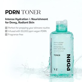 VT COSMETICS Tóner PDRN, tóner facial hidratante con 50,000 ppm de PDRN vegano, ginseng salvaje coreano, niacinamida y pantenol, ligero, sin fragancia