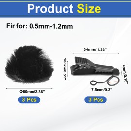 sourcing map Microphone Cover Furry Windscreen Mic Cover with Clip for 0.5-1.2mm Microphone 1 Set, Black