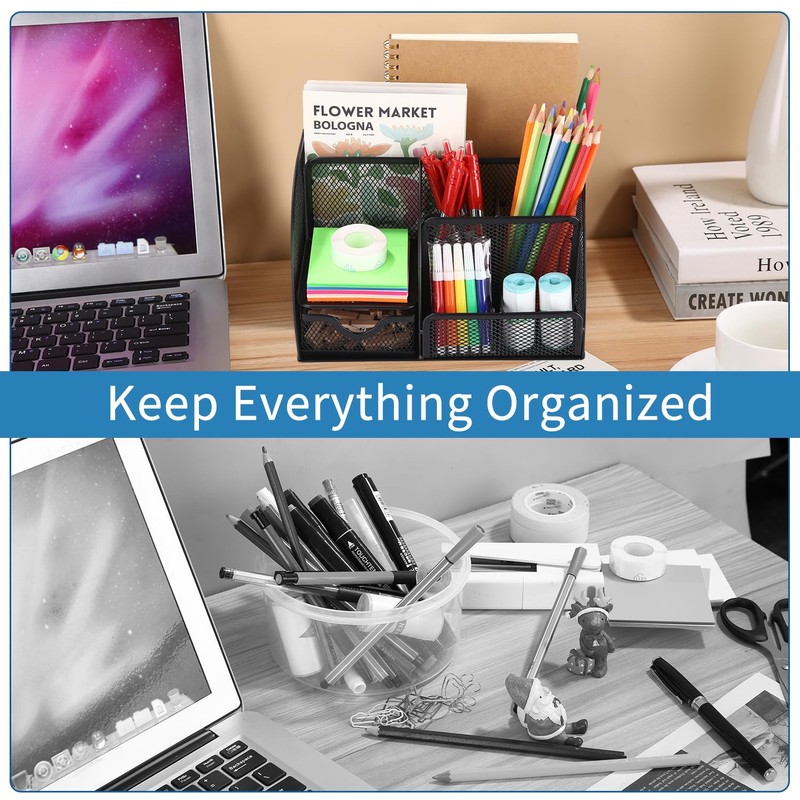 Zawaer Desk Organiser Office, Mesh Metal Office Accessories, Sorting Compartments