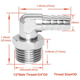 Joywayus Swivel 90 Degree Elbow,3/8" Hose Barb x 1/2" Male NPT Pipe Fitting,Nickel Plated Brass Adjustable Adapter