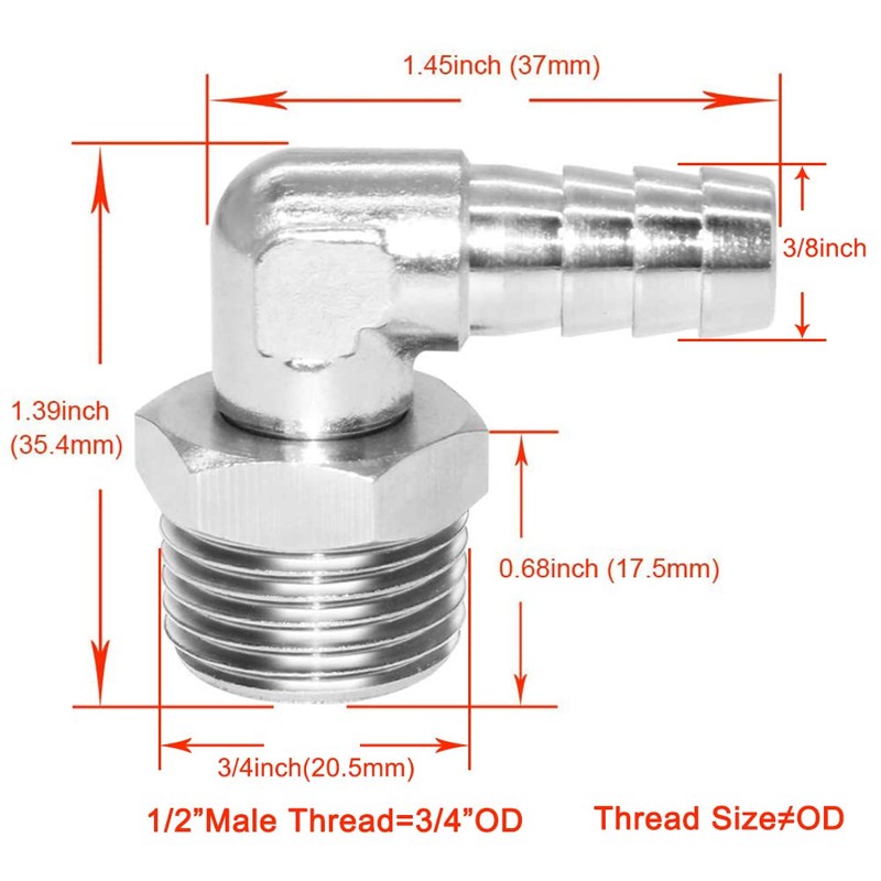 Joywayus Swivel 90 Degree Elbow,3/8" Hose Barb x 1/2" Male