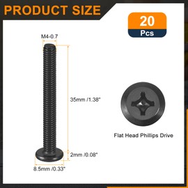 uxcell 20Pcs M4-0.7 x 35mm Flat Round Head Machine Screws, 304 Stainless Steel Phillips Drive Machine Screw, Full Thread, Black Oxide, Furniture Screw Connection Bolt Screw