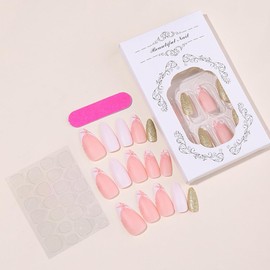 ANDGING French Tip Press on Nails Almond White Medium Length Fake Nails with Glue Fantasy Acrylic Flower Glue on Nails with Design Gel Manicure False Nail for Women Classy Stick ons Nails for Wedding