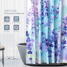 Lokigo Purple Violet Shower Curtain, Teal Floral Shower Curtain Flowers Curtains for Bathroom Decor, Waterproof Polyester Retro Natural Curtains Set with 12 Hook, Lavender