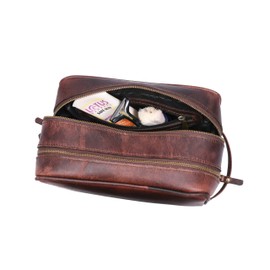 Aaron Leather Goods Leather Toiletry Bag for Men and Women Brown 10.5 Inch (Walnut)