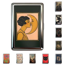 Vintage Art Versatile Metal Card Holder Wallet Versatile Card & Cash Case for Women Men Art Deco Design Metal Wallet Store Credit ID Business Card with Snap Closure