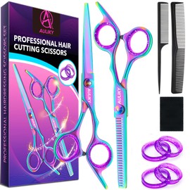 Hair Cutting Scissors Shears Kit, 6.7” Barber Scissors,Professional Haircut Kit,Stainless Steel Hairdressing Thinning Shears for Barber,Salon,Women,Home,Men 10pcs