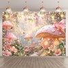 YCUCUEI 7x5ft Fabric Pink Mushroom House Forest Fairy Tale Backdrop