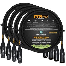 4 Units - 5 Foot - WBC-PRO-QUAD Ultra-Silent Ultra-Flexible Balanced Star-Quad Microphone Cable with Neutrik Male & Female XLR Plugs & Black Tweed Jacket