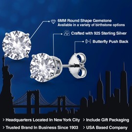 Gem Stone King 925 Sterling Silver Round 6MM Gemstone Birthstone Stud Earrings For Women Men