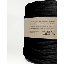 Jolly Good Yarn Recycled Chunky Cotton T-Shirt Yarn for Crochet, Macrame, Loom Knitting - Black 800g / 100m
