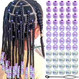 NAISKA 60Pcs Purple Hair Beads for Kids Girls Acrylic Beads for Hair White Clear Cute Beads for Braids Small Pony Beaded Hair Clips Toddler Dreadlock Beads Braid Clips Accessories for Women