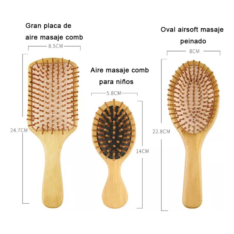 Kit De Cepillo Y Peine De Bambú Anti Frizz, 6