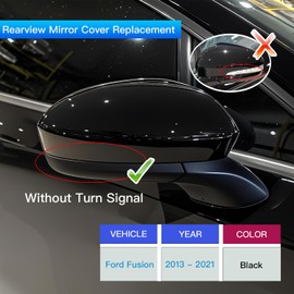 LAUBDGIE Left Driver Side Mirror Cover Skull Cap Compatible with Ford Fusion 2013-2020 Without Turn Signal Pure Black