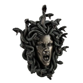 JFSM INC. Bronze Finish Head of Medusa The Greek Gorgon Serpent Resin Wall Sculpture 14.5 Inches High
